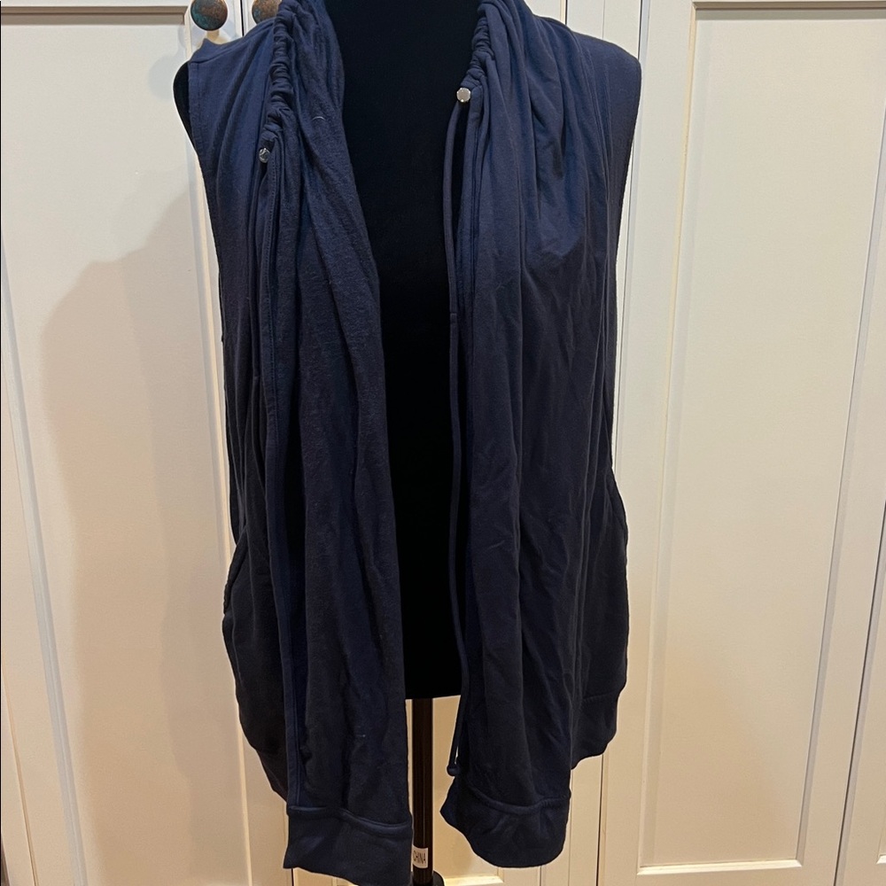Athleta navy blue Sleeveless Open Front Drawstring Mindset Casual Vest Women's L